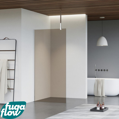 FugaFlow Eccelente Vetro Douche à l'italienne - 50x200cm - Fumé - Bras plafond - Chrome