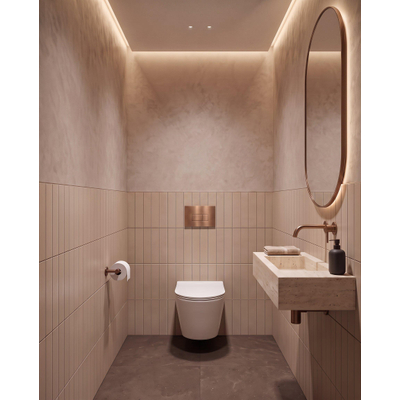QeramiQ Dely Toiletset - inbouwreservoir Qeramiq Flush - slim zitting - metaal koper bedieningsplaat - rechthoekige knoppen - glans wit