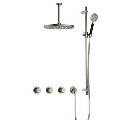 Hotbath Cobber X IBSX70 Regendoucheset inbouw - hoofddouche 30cm - plafondarm 15cm - glijstang - handdouche rond 3 standen - geborsteld nikkel