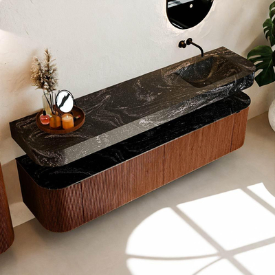 MONDIAZ THOR-DLUX Meuble de salle de bains - 190cm - arrondi gauche + droite - couleur Ruby - 2 tiroirs et 2 portes - Vasque suspendue CLOUD Droite sans trou de robinet - couleur Lava