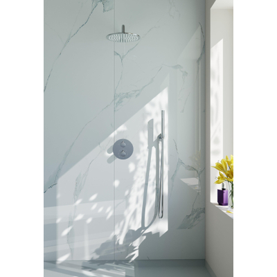 FugaFlow Eccelente Acces Ensemble de douche de tête encastré - rond - thermostatique - bras mural - douche de tête 25cm - douchette à main sur barre - flexible de douche lisse - chrome