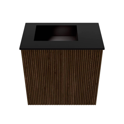 Mondiaz JOYA 40cm toiletmeubel - kleur Walnut - Wastafel FAYE positie Links 1 kraangat kleur Urban.