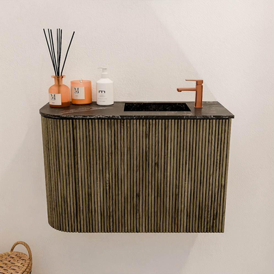 Mondiaz JOYA-DLUX 61.6cm toiletmeubel - ronding links kleur Dusk - Wastafel FAYE positie Rechts 1 kraangat kleur Lava.