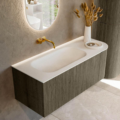 Mondiaz KURVE Ensemble de meuble salle de bain - 115x46x40cm - 1 tiroir - 1 porte - lavabo en solid surface - gauche - sans trou de robinet - Shadow