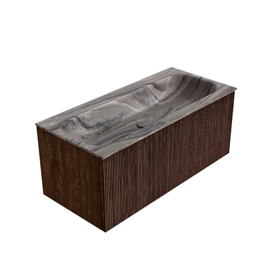 MONDIAZ KURVE-DLUX Meuble de salle de bains 100cm couleur Walnut avec 1 tiroir et 0 porte. Lavabo BIG MEDIUM Milieu sans trou de robinet Sombra.