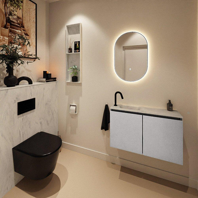 MONDIAZ TURE-DLUX Meuble toilette - 80cm - Plata - EDEN - vasque Opalo - position gauche - 1 trou de robinet