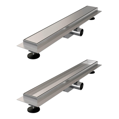 Brauer Caniveau de douche - 50x7x6.7cm - flasque de sol peu profonde - sortie latérale - grille de carrelage réversible - inox