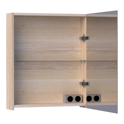 BRAUER Impress spiegelkast – 59x70x15 cm – rechtsdraaiend, dubbelzijdige spiegeldeurr – Eiken wit
