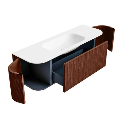 Mondiaz KURVE Badkamermeubelset - 140x46x40cm - 1 lade - 2 deuren - wastafel solid surface - midden - zonder kraangat - Ruby