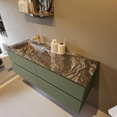 Mondiaz VICA-DLUX Ensemble de meuble de salle de bain - 130cm - meuble sous-vasque armée - 4 tiroirs - lavabo encastrée nuage gauche - 1 trou de robinet - version haute de 60cm - lave