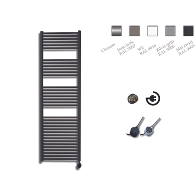 Sanicare electrische design radiator 172 x 45 cm Mat zwart met thermostaat chroom