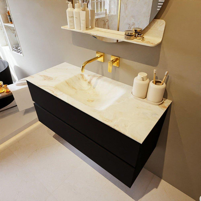 MONDIAZ VICA-DLUX Ensemble meuble de salle de bains - 110cm - sous-meuble Urban - 2 tiroirs - lavabo encastré Cloud au milieu - sans trous de robinetterie - version haute 60cm - Frappe