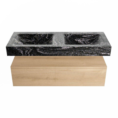 MONDIAZ ALAN - DLUX Badkamermeubelset - 120cm - onderkast - Washed Oak - 1 lade - vrijhangende wastafel - 2 wasbakken - 0 kraangaten - Lava