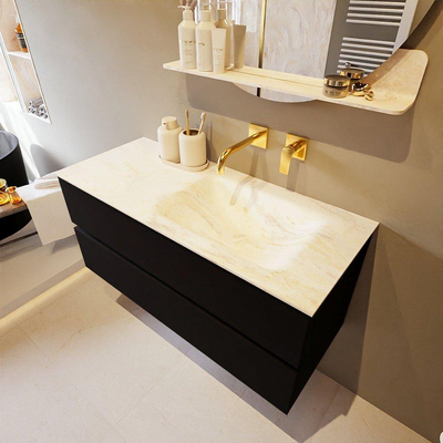 Mondiaz VICA-DLUX ensemble de meuble de salle de bain - 110cm - meuble sous-vasque urban - 2 tiroirs - lavabo encastré cloud droite - sans trous de robinet - version haute de 60cm - ostra