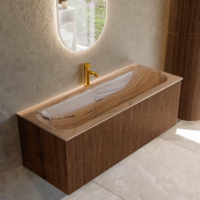 MONDIAZ KURVE-DLUX 120cm badmeubel kleur Walnut met 1 lade en 0 deuren. Wastafel BIG LARGE Midden 1 kraangat Arena.