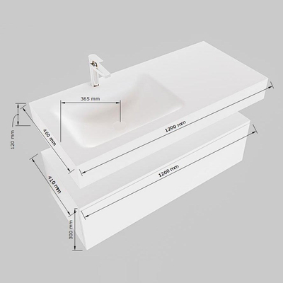 Mondiaz ALAN-DLUX 120cm meuble de salle de bain sous-vasque Mocha 1 tiroir. Lavabo suspendu CLOUD gauche sans trou de robinet. couleur Ostra.