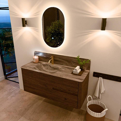 Mondiaz CIRO-DLUX Badkamermeubelset - 120x45x50cm - Solid surface wastafel Sombra - 1 wasbak Links - 1 kraangat - 2 lades - Dusk