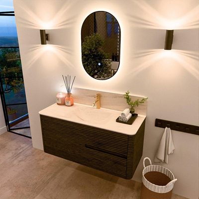 Mondiaz CIRO-DLUX Ensemble de meuble de salle de bains - 110x45x50cm - Lavabo solid surface Meli - 1 vasque centrale - 1 trou de robinetterie - 2 tiroirs - Shadow