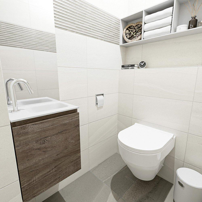 MONDIAZ OLAN Fonteinset - 40x30x40cm - 1 kraangat - 1 lade - dark brown mat - wasbak rechts - Solid Surface Wit