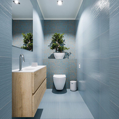 MONDIAZ ADA Meuble WC - 100x30x50cm - 1 trou de robinetterie - 2 tiroirs - chêne blanchi mat - vasque à gauche - Solid surface - Blanc