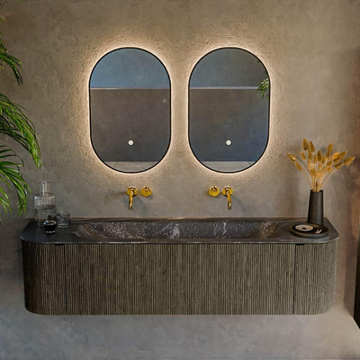 Mondiaz KURVE-DLUX Ensemble de meuble de salle de bains - 170x46x40cm - 1 tiroir - 2 portes - vasque solid surface - central - sans trou de robinet - Shadow