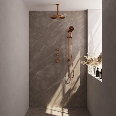 Brauer Copper Edition Ensemble de douche pluie encastré - douche principale 30cm - bras plafond 20cm - 3 boutons lisses - douchette ronde 3 positions - PVD - cuivre brossé