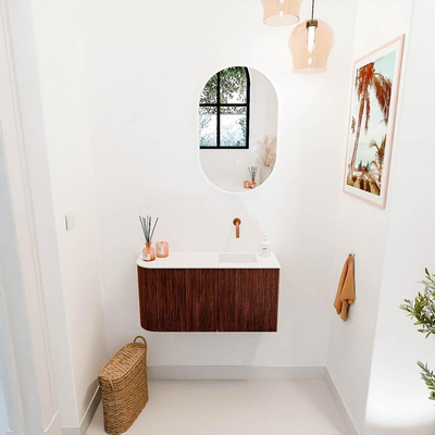 Mondiaz JOYA 81.6cm toiletmeubel - ronding links kleur Ruby - Wastafel FAYE positie Rechts Zonder kraangat kleur Talc.