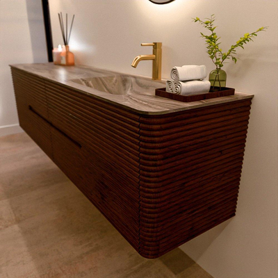 Mondiaz CIRO-DLUX Badkamermeubelset - 190x45x50cm - Solid surface wastafel Sombra - 1 wasbak Rechts - 1 kraangat - 4 lades - Ruby