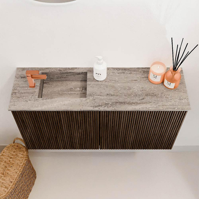 Mondiaz JOYA-DLUX 80cm toiletmeubel - kleur Walnut - Wastafel FAYE positie Links 1 kraangat kleur Oza.