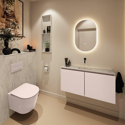 MONDIAZ TURE-DLUX meuble WC 100cm Rosee. EDEN vasque Opalo position milieu. Sans trou de robinet.