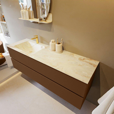 MONDIAZ VICA-DLUX Ensemble meuble de salle de bains - 150cm - meuble bas Rust - 2 tiroirs - lavabo encastré Cloud gauche - 1 trou de robinet - version haute 60cm - Frappe