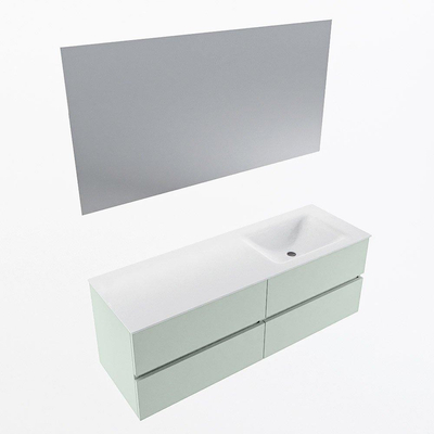 Mondiaz VICA ensemble de meuble de salle de bain - 140cm - meuble sous-vasque greey - 4 tiroirs - lavabo cloud droite - sans trous de robinet - couleur talc - miroir LED - version XL 60cm de haut