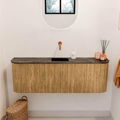 Mondiaz JOYA-DLUX 123.2cm toiletmeubel - ronding links en rechts kleur Oak - Wastafel FAYE positie Midden Zonder kraangat kleur Lava.