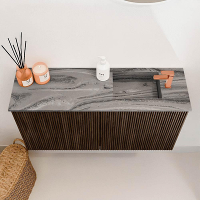Mondiaz JOYA-DLUX 80cm meuble de salle de bains WC - couleur Walnut - Vasque FAYE position Droite 1 trou de robinet couleur Sombra.