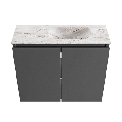 MONDIAZ TURE-DLUX 60cm toiletmeubel Dark Grey. EDEN wastafel Glace positie rechts. Met 1 kraangat.