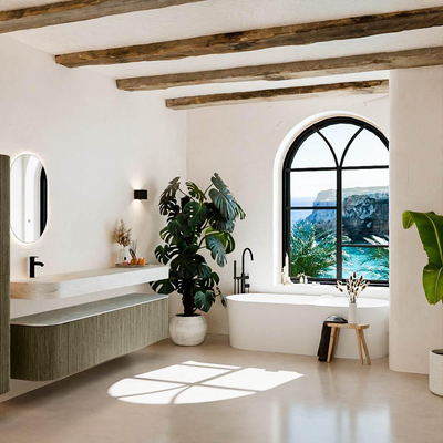 MONDIAZ THOR-DLUX 200cm meuble de salle de bains arrondi gauche + droite couleur Shadow avec 2 tiroirs et 2 portes. Vasque suspendue CLOUD Gauche 1 trou de robinet couleur Opalo.