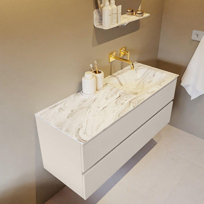 Mondiaz VICA-DLUX ensemble de meuble de salle de bain - 120cm - meuble sous-vasque lin - 2 tiroirs - lavabo encastrée cloud droite - sans trous de robinet - version haute de 60cm - glace