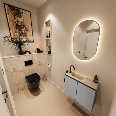 MONDIAZ TURE-DLUX 60cm toiletmeubel Plata. EDEN wastafel Frappe positie links. Met 1 kraangat.