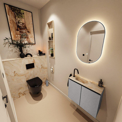 MONDIAZ TURE-DLUX Meuble toilette - 60cm - Plata - EDEN - vasque Frappe - position gauche - 1 trou de robinet