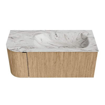 MONDIAZ KURVE-DLUX Meuble de salle de bains 105 cm avec module 25 L couleur Chêne avec 1 tiroir et 1 porte. Lavabo BIG SMALL droit 1 trou de robinet couleur Glace.