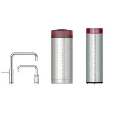Quooker Nordic Square Twintaps kokendwaterkraan - draaibare uitloop - Combi+ incl. Cube reservoir - Warm / kokend water - Chroom