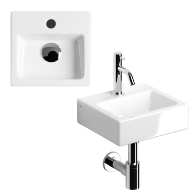 Clou InBe ensemble lavabo lave-mains 29x27cm n°1 incluant robinet central bonde et siphon céramique Blanc