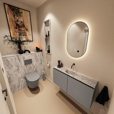 MONDIAZ TURE-DLUX Meuble toilette - 100cm - Smoke - EDEN - vasque Glace - position centrale - sans trou de robinet