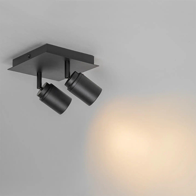 QAZQA Ducha badkamer plafondlamp - 17x17cm - 2 spots - IP44 - vierkant - mat zwart