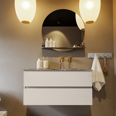 Mondiaz VICA-DLUX ensemble de meuble de salle de bain - 100cm - meuble sous-vasque lin - 2 tiroirs - lavabo encastrée cloud droite - sans trous de robinet - version haute de 60cm - lave