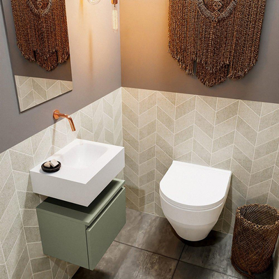 MONDIAZ ANDOR Meuble WC - 40x30x30cm - 0 trous de robinet - 1 tiroir - army mat - vasque à droite - Solid surface - Blanc