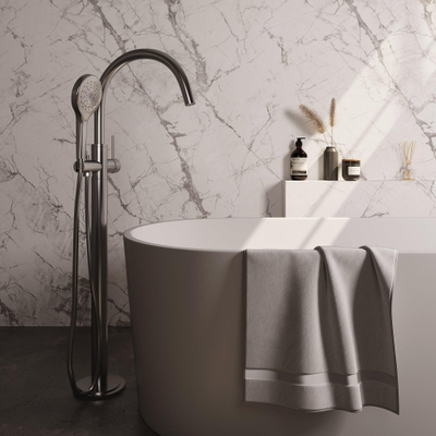 BRAUER Stripe Mitigeur bain autoportant - SET 02 - douchette à main 3 positions - flexible de douche - couleur inox brossé PVD