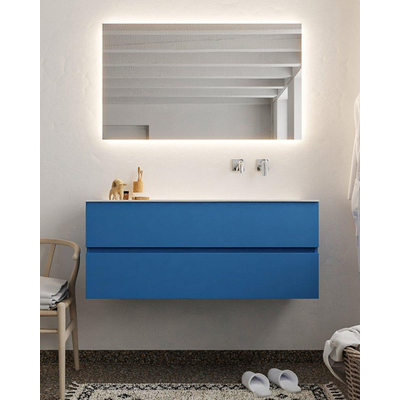 Mondiaz VICA ensemble de meuble de salle de bain - 120cm - meuble sous-vasque jeans - 2 tiroirs - lavabo moon droite - sans trou de robinet - miroir LED - version XL 60cm de haut