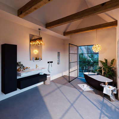 MONDIAZ ALAN - DLUX Ensemble meuble de salle de bains - 130cm - sous-meuble - Urban - 1 tiroir - lavabo suspendu - vasque à droite - 1 trou de robinet - Glace