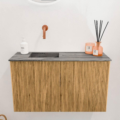 Mondiaz JOYA-DLUX Meuble de toilette 70cm - couleur Oak - Vasque FAYE position Gauche Sans trou de robinet couleur Sombra